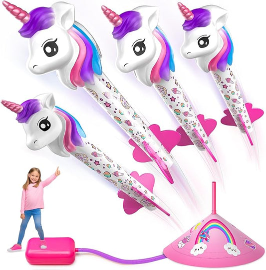 Unicorn Rocket Launcher for Girls, 4 Unicorn Outdoor Toys for Kids