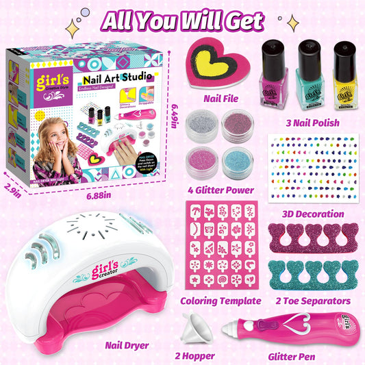 Beefunni Kids Nail Polish Set, Nail Art Kit for Girls Age 7-12 with Nail Dryer, Nail Kit Kids, Birthday Gift for Kids 3-12 Years Old