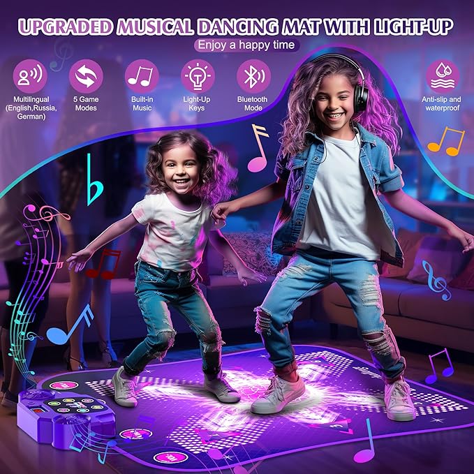 Electronic Dance Mat Toys for 3-12 Year Old Kids with Light-up, Music and Bluetooth
