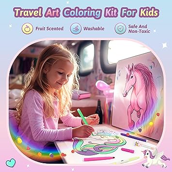 Fruit Scented Washable Markers Set with Glitte Unicorn Pencil Case, Art Supplies for Kids Ages 4-8