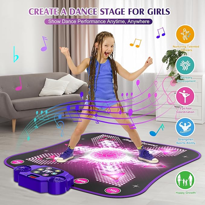 Electronic Dance Mat Toys for 3-12 Year Old Kids with Light-up, Music and Bluetooth