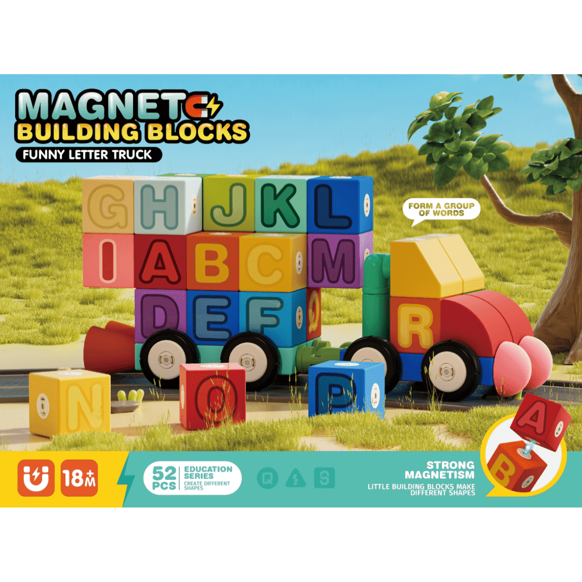 Beefunni 52 PCS Magnetic Blocks, Foam Magnetic Building Blocks for Tod
