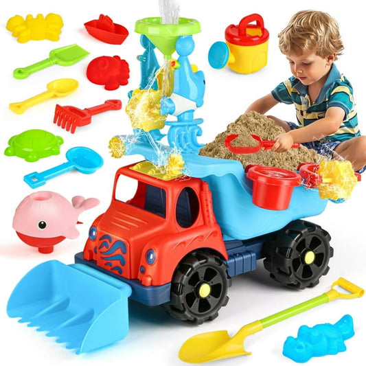 Beefunni Sand Toys for Toddlers Kids, Beach Toys, Truck Sandbox Toys Set, Activity Sensory Water Play Summer Outdoor Toys Gift for Kids Age 3 4 5 6+, Sand Molds Kit