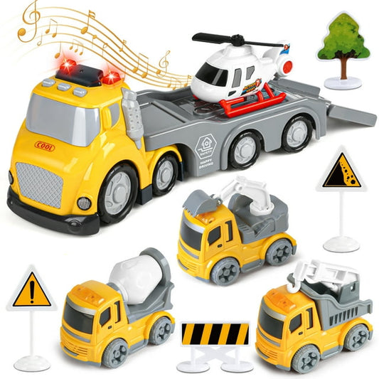 Beefunni Toddler Toys for Boys 3 4 5 6 Years Old, Construction Toys Truck Carrier Vehicle Toy Set with Light & Sound, Christmas Birthday Gift Car Set for Kids Boys Girls
