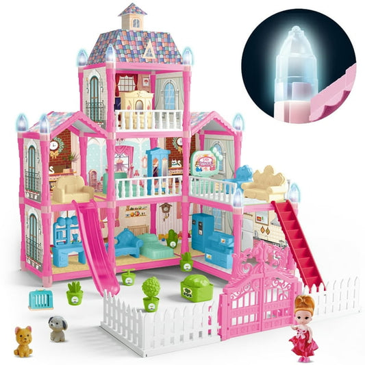 Dollhouse Kit, Dream House Pretend Play Toy for Kids Toddlers, 8 Rooms with Furniture and Accessories (191 PCS), Christmas Birthday Gift For Girls Age 3+