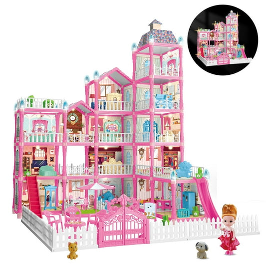 Beefunni Dollhouse for Girls, Pretend Toy Doll House With Lights 14 Stories Princess Dreamhouse Toys Christmas Gift for Girls 3 4 5 6 7 8 Year Old