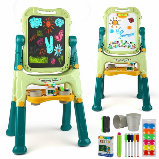 Easel for Kids, Art Easel for Toddler, Double Magnetic Drawing Board with Painting Accessories, Birthday Christmas Gift for Little Boys and Girls (Green)