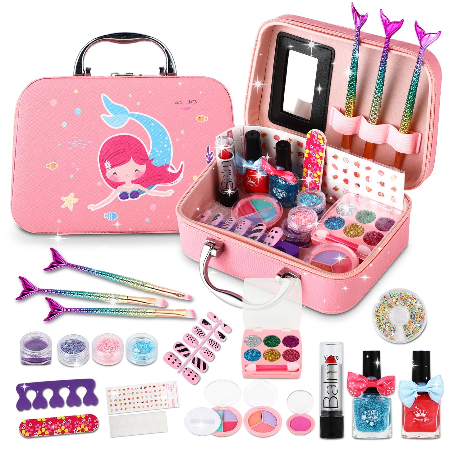Beefunni Washable Makeup Girls Toys - Girls Makeup Kit for Kids with Real Cosmetics, Perfect Birthday Christmas Gifts for Little Girls Toddlers 3 4 5 6 7 8 9 10 Year Old Kids