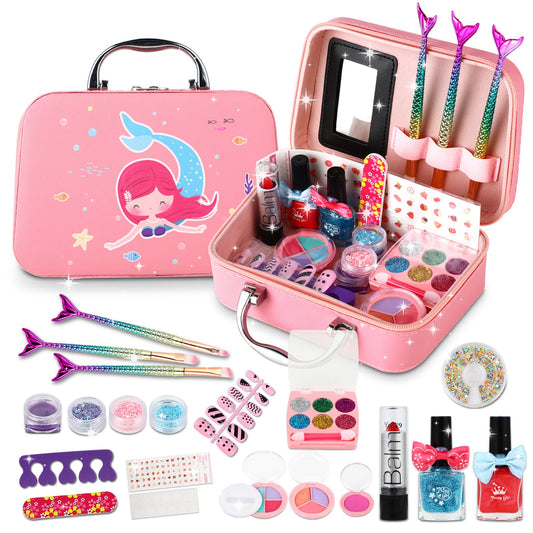 Beefunni Washable Makeup Girls Toys - Girls Makeup Kit for Kids with Real Cosmetics, Perfect Birthday Christmas Gifts for Little Girls Toddlers 3 4 5 6 7 8 9 10 Year Old Kids