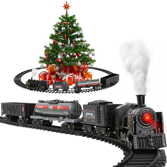 Model Train Set for Boys - Metal Alloy Electric Trains Set with Steam Locomotive,Train Toys with Smoke, Sounds & Lights, Christmas Toys Gift for 3 4 5 6 7+ Years Old Kids