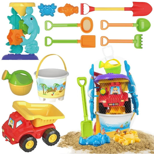 Beefunni Beach Toys, Sand Toys for Toddlers Kids, Sandbox Toys Beach Tool Kid, Bucket, Watering Can, Molds, Mesh Bag for Travel, Summer Toy Gift for Kids 3-12
