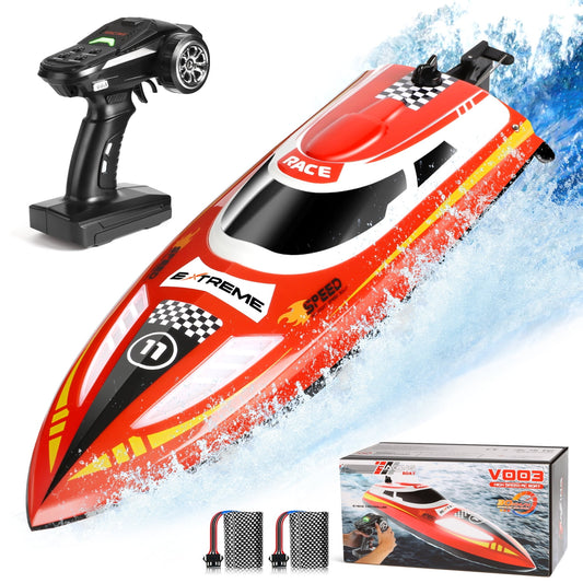 Beefunni RC Boat for Adults & Kids, 60Min, Remote Control Boat for Lake River & Pool Self-Righting, 30KMH, LED Light, One Key Demo, Fast Speed Racing Sailboat, 2 Batteries,Gift for Boys Girls (Red)