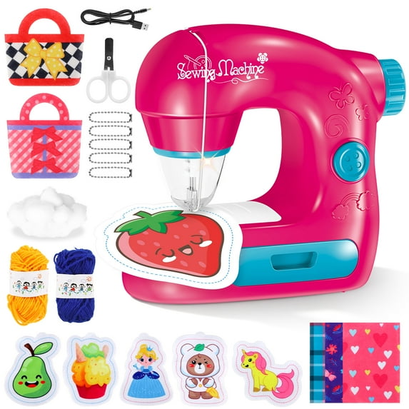 Beefunni Sewing Machine Toy Kit for Kids, Sewing Machine with Fabric Sewing Kit, Arts & Crafts Kids Toys for Kids Girls 4-12