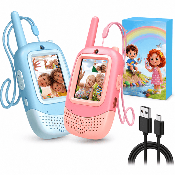 Beefunni Walkie Talkies for Kids, 2 Pack Rechargeable Video Walkie Talkie Toys with Camera, Indoor Outdoor Gift for Kids Boys and Girls Ages 3-12