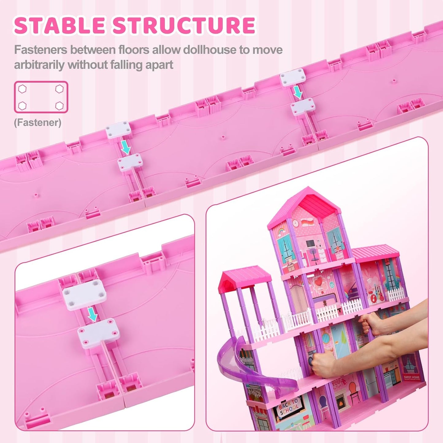 beefunni 36 inch Dollhouse, with Slide, Dolls and 11 Rooms, Creative Dollhouse Toys for Girls, Gift for 3 to 8 Year Old, Assembly Required