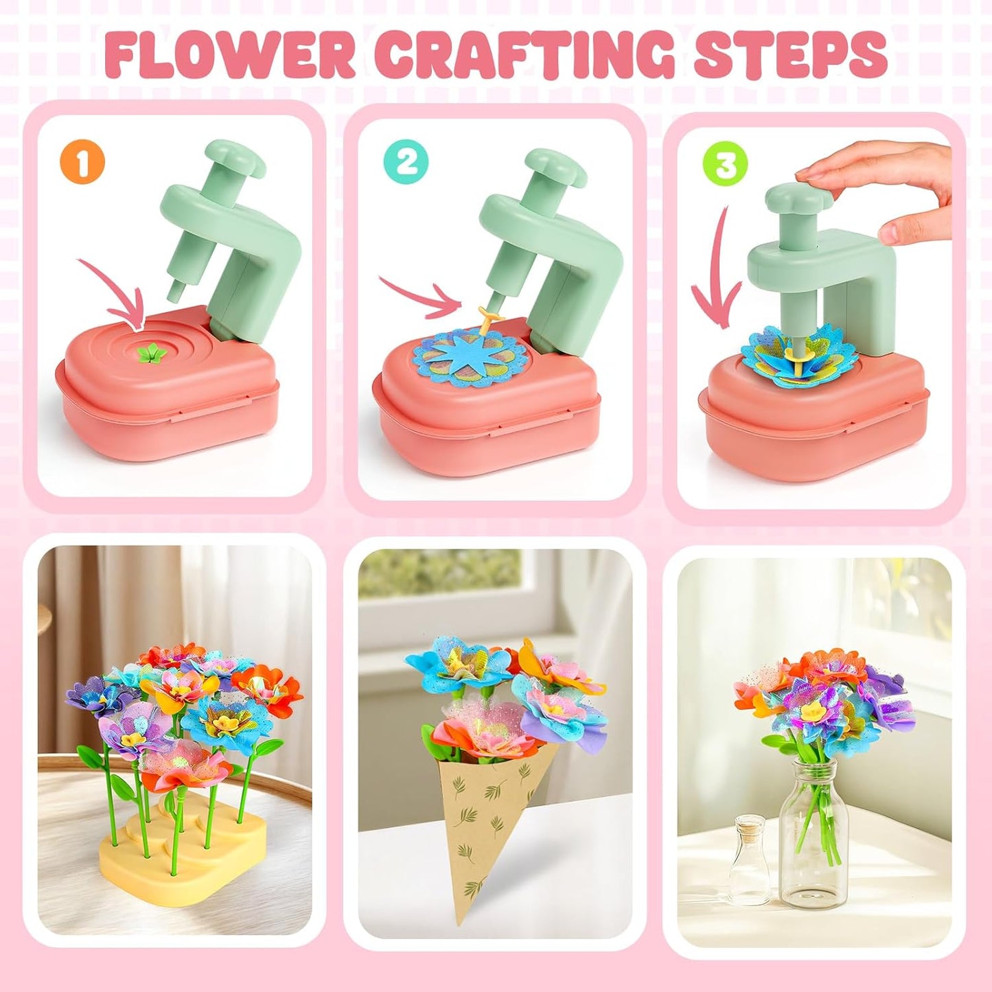 beefunni Flower Bouquet Craft Kit, Mothers Day Crafts for Kids Classroom, DIY Craft Toys for Kids Ages 4-8, Educational Flower Make Toy for Toddler, Birthday Gift for 4 5 6 7 8+ Year Old Girls and Boy