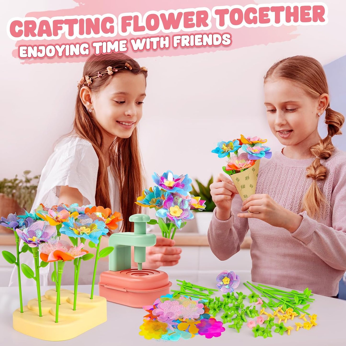 beefunni Flower Bouquet Craft Kit, Mothers Day Crafts for Kids Classroom, DIY Craft Toys for Kids Ages 4-8, Educational Flower Make Toy for Toddler, Birthday Gift for 4 5 6 7 8+ Year Old Girls and Boy
