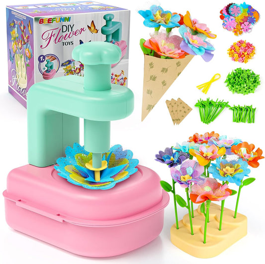 beefunni Flower Making Kit for Kids, DIY Flower Bouquet Kit, Arts and Crafts for Kids Ages 4-8, Colorful Flower Maker Toys for 4 5 6 7 8+Year Old Girl Birthday Gifts Ideas, Mothers Day Gifts for Mom