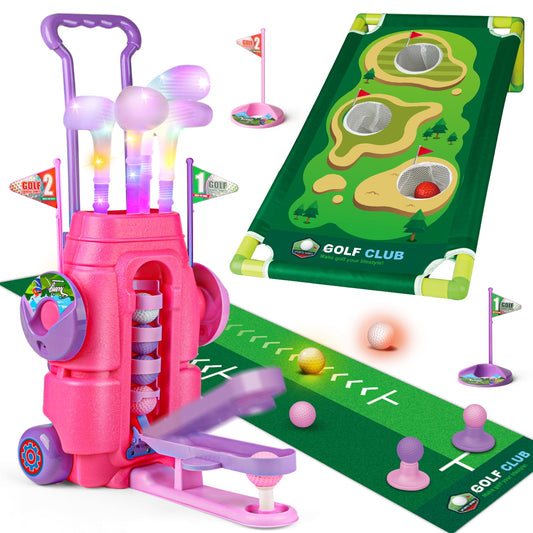 Beefunni Kids Golf Club Set with 8 Balls & 4 Golf Clubs£¬Glow-in-the Dark Golf Club Set for Kid, Toddler Indoor Outdoor Sport Toys for Girls Boys, Birthday Gift for 3 4 5 6 Years Old