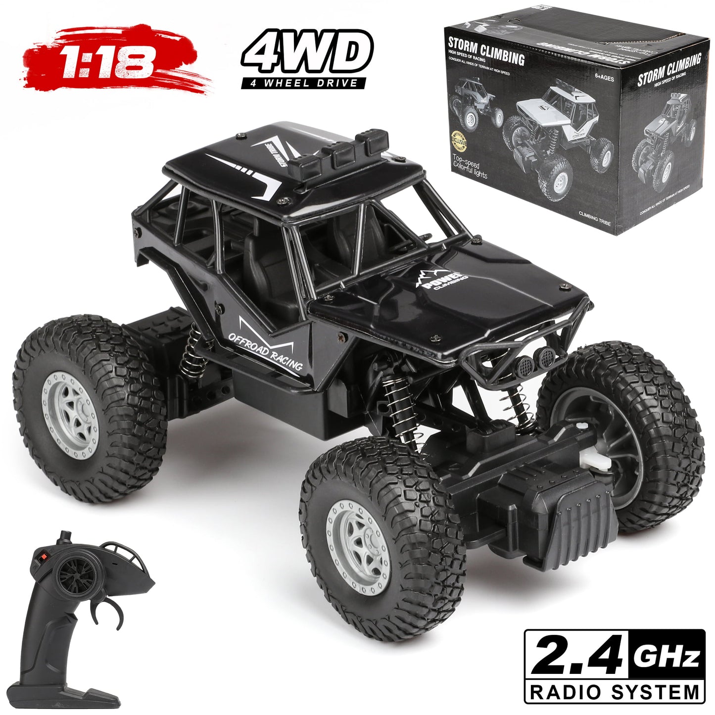 RC Cars,1:18 Scale High Speed 2.4Ghz Electric All Terrain Monster Truck Toy for Kids and Adults,5-12 Years Old.£¨Black£©