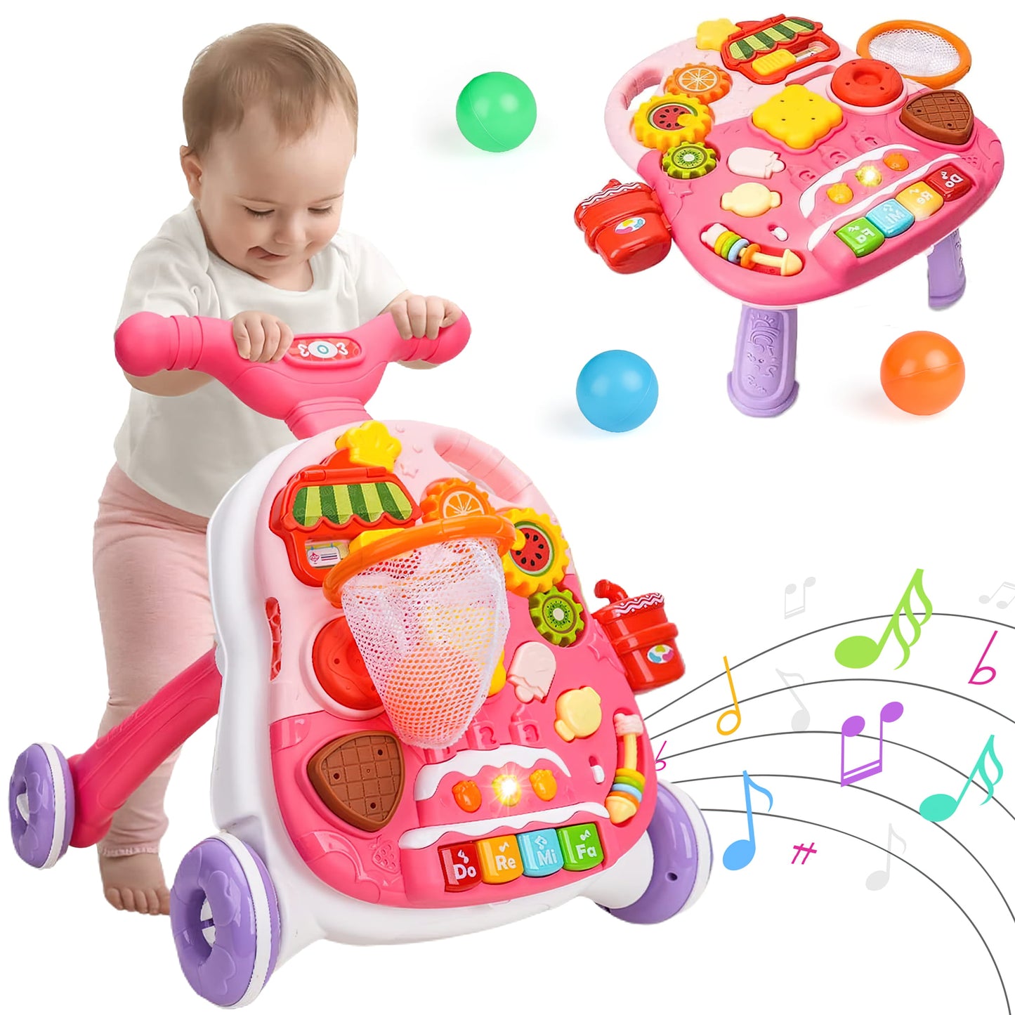 2 in 1 Baby Walker Sit to Stand Toys,Toddlers Musical Fun Table, Lights and Sounds, Learning, Birthday Gift for Infant 9, 12, 18, 24 Months