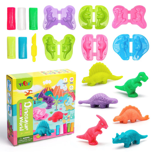 Color Clay Dough Dinosaurs Magic Modeling Kit, Multi-color Ultra Light Play Dough Set, Arts Crafts STEM Toy Birthday Christmas Gift for Kids Boys Girls 3+