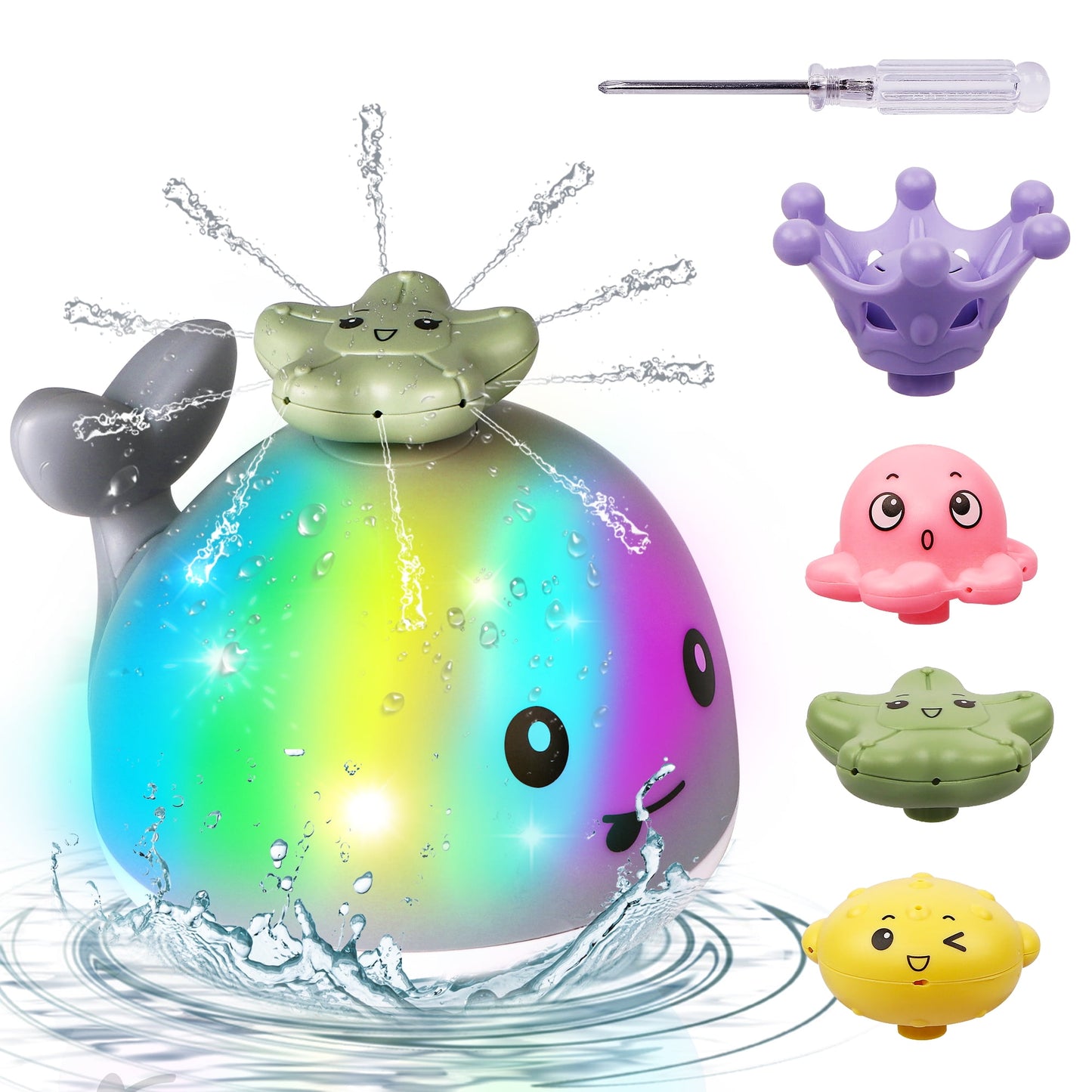 Gray Whale Baby Bath Toys Gift for Kids, Sprinkler Bathtub Toys 4 Water Spraying Modes Light up for Baby Boys Girls 6 Months Up