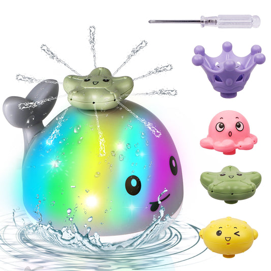 Gray Whale Baby Bath Toys Gift for Kids, Sprinkler Bathtub Toys 4 Water Spraying Modes Light up for Baby Boys Girls 6 Months Up