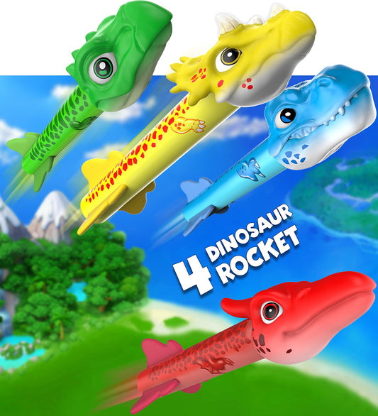 Dinosaur Toy, Dino Rocket Launcher, Stomp Launch up Toys, Outdoor Toys for Kids, Birthday Gift for  2-8 Years Old Boys Girls (4 Dinosaurs Included)
