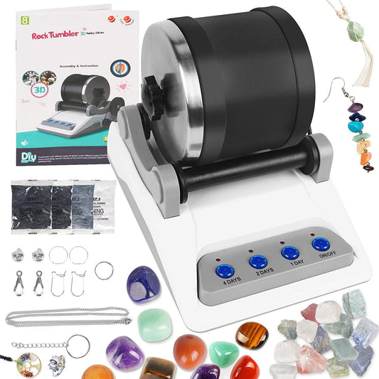 Rock Tumbler Kit with Rough Gemstones, 4 Polishing Grits,Rock Polisher Kids Stem Toys Science Toys for 3-12 Year Old