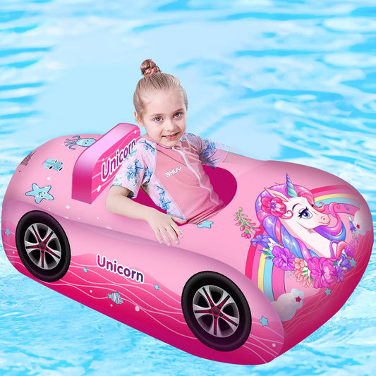 Baby Inflatable Pool Float, Car Shaped Babies Swim Float Boat for Toddler Infant Swim Ring Summer Beach Outdoor Play (Pink)