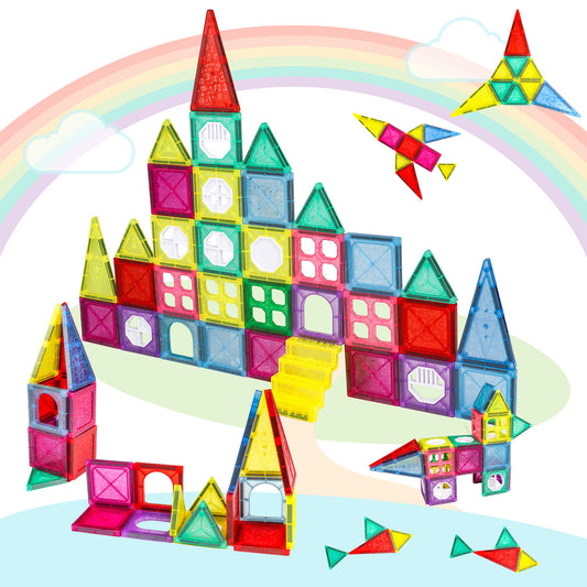 Magnet Building Tiles Clear 3D Building Blocks 56Pcs, Construction Playboards Magnetic Tiles Toy Building Sets for Boys Girls, Magnetic Building Blocks Toys for Kids Toddlers