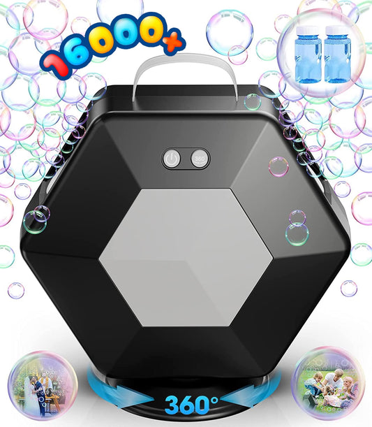 Upgraded Bubble Machine, 16000+ Bubbles Per Minute, Automatic Bubble Maker Toy for Outdoor Parties, Birthday,Wedding, Christmas,360¡ãRotatable Bubble Blower With 2 Bubble Solution