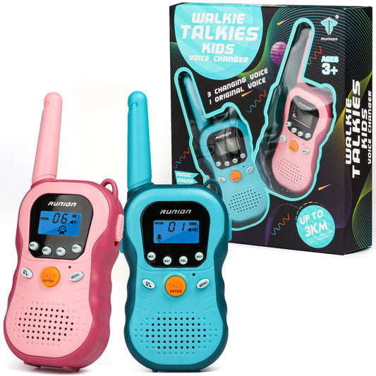 Walkie Talkies for Kids, 3 KMs Long Range & 3 Changing Voice for Camping&Hiking, 2 Pack Outside Toys Walkie Talkies Gifts for Boys and Girls 3+