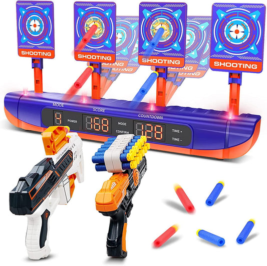 Digital Shooting Targets with Foam Dart Blaster, Electronic Scoring Auto Reset 4 Targets, Outdoor Shooting Games Gift for 8-12 Years Old Boys