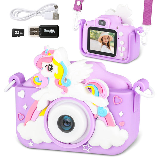 Kids Camera Toys for 3-8 Year Old Girls, Kids Digital Video Camera with Protective Silicone Cover,32GB SD Card, HD Digital Video Camera Christmas Birthday Gifts for Toddlers