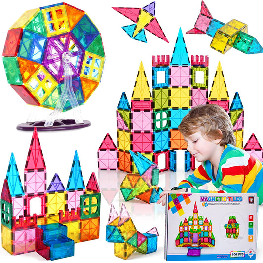 Magnetic Tiles, 106 PCS Creative Magnetic Building Blocks Set for Kids, Magnetic Tiles STEM Educational Toys For Children Ages 3 Years Up