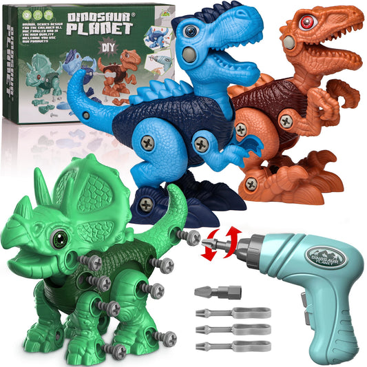 Dinosaur Toys for 3 4 5 6 7 8 Years Old Boys, Take Apart Toys Construction Building with Electric Drill Birthday Gift for Kids