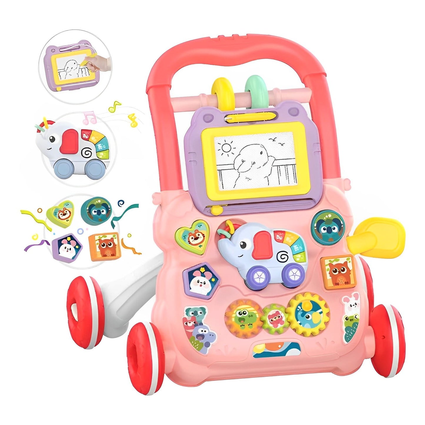 Sit-to-Stand Learning Walker, 2 in 1 Baby Walker with Drawing Board, Early Educational Activity Center