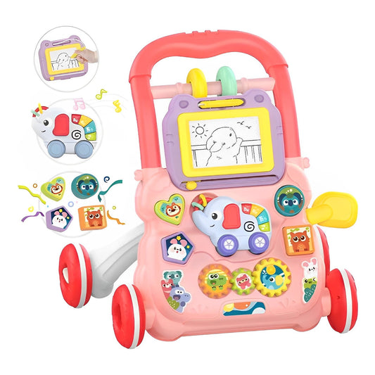 Sit-to-Stand Learning Walker, 2 in 1 Baby Walker with Drawing Board, Early Educational Activity Center