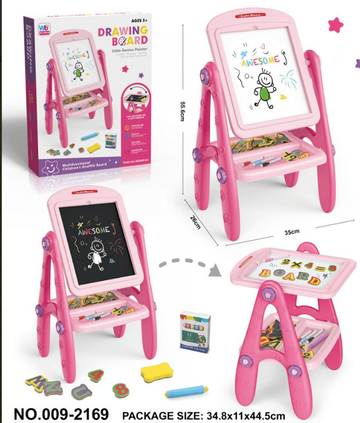 2 in1 Kids Art Easel,Pink,Multifunctional Drawing & Learning Board for Toddlers 3-6 Years,with Chalkboard & Whiteboard.