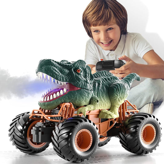 Remote Control Dinosaur Car for Boys, 2.4Ghz RC Dinosaur Truck Toys for Toddlers, Electric RC Car Toys with Light & Sound Spray Function for 3 4 5 6 7 8 Year olds Kids Boys