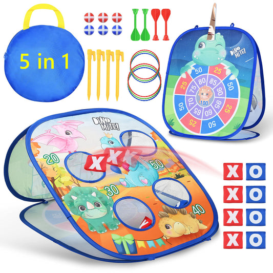 Bean Bag Toss Games for Kids,5 in 1 Dinosaur Bean Bag Toss Indoor Outdoor Toys,Gifts for 3-8 Year Old Boys Girls