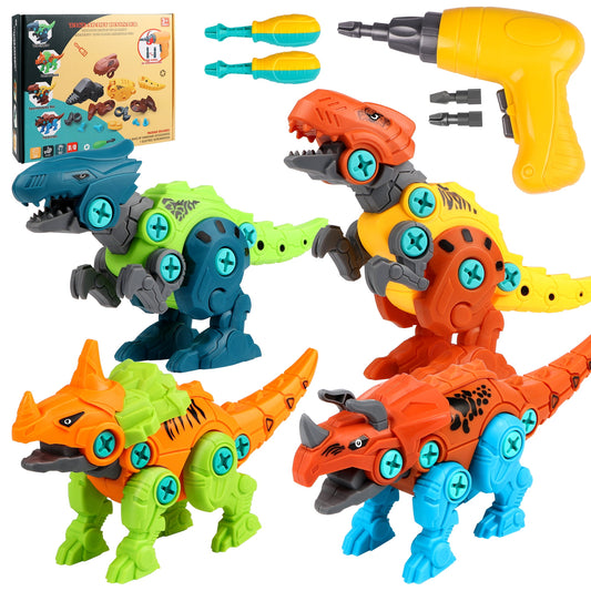 Dinosaur Toys Gift for 3-8 Years Old Boys, Kids STEM Take Apart Dinosaur Toys Set  with Electric Drill, 4 Pieces