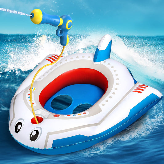 Pool Float Kids with Water Gun, Inflatable Ride-on Airplane Pool Floats for Boys and Girls for Aged 3-12 Years