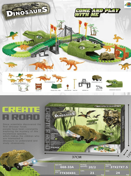 Dinosaur Toys,Create A Dinosaur World Road Race,Flexible Track Playset