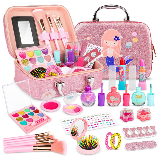 Kids Makeup Kits for Girls, Mermaid 21Pcs Pretend Play Toy Makeup Set for Toddler Christmas Birthday Gifts for Girls Aged 3 4 5 6 Year Old