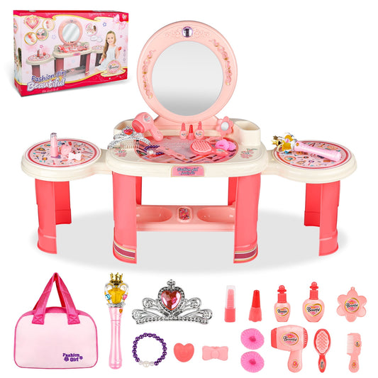 Toddler Vanity Set, Makeup Table with Mirror and Beauty Accessories,Kids Play Vanity Toy Birthday Christmas Gifts for 3-6 Year Old Girls