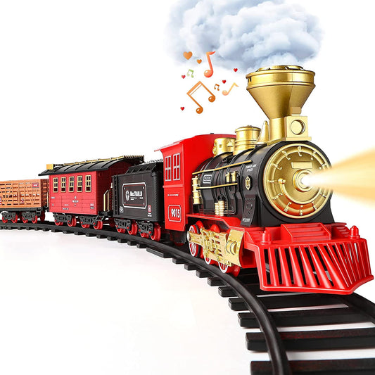 Train Set -Electric Train Toy for Boys Girls Rechargeable Battery Operated Play Train Toys with Smokes, Lights & Sound, Christmas Gifts for Kids 3-8 Years