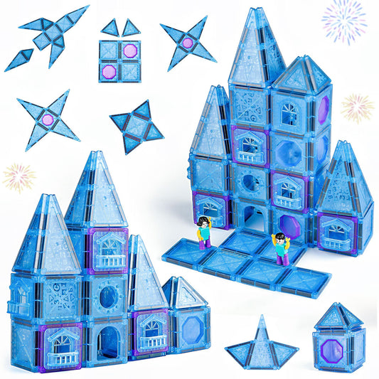 Magnetic Building Set, Frozen Magnetic Tiles 128Pcs for Girls 3 4 5 6, Magnetic Blocks for Toddlers, Creative Playset Christmas Birthday Gift for Girls Boys 3+